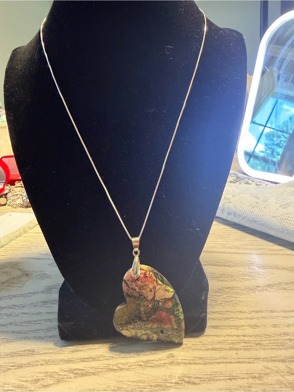 Heart Pendant Necklace with Multicolor Resin Inlay - Women Jewelry